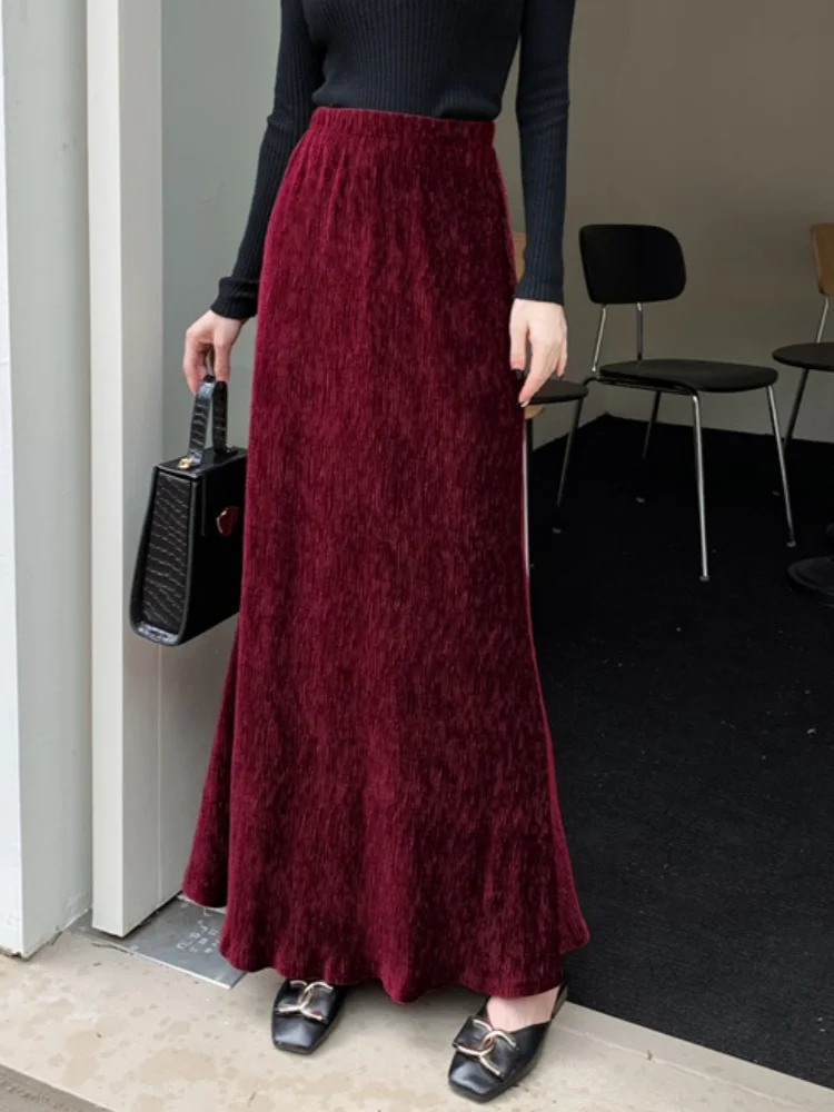 

SMTHMA 2023, новинка осени/зимы, бархатная складная длинная юбка трапециевидной формы, большая распашная длинная юбка для женщин, утягивающая юбка с эластичной резинкой на талии