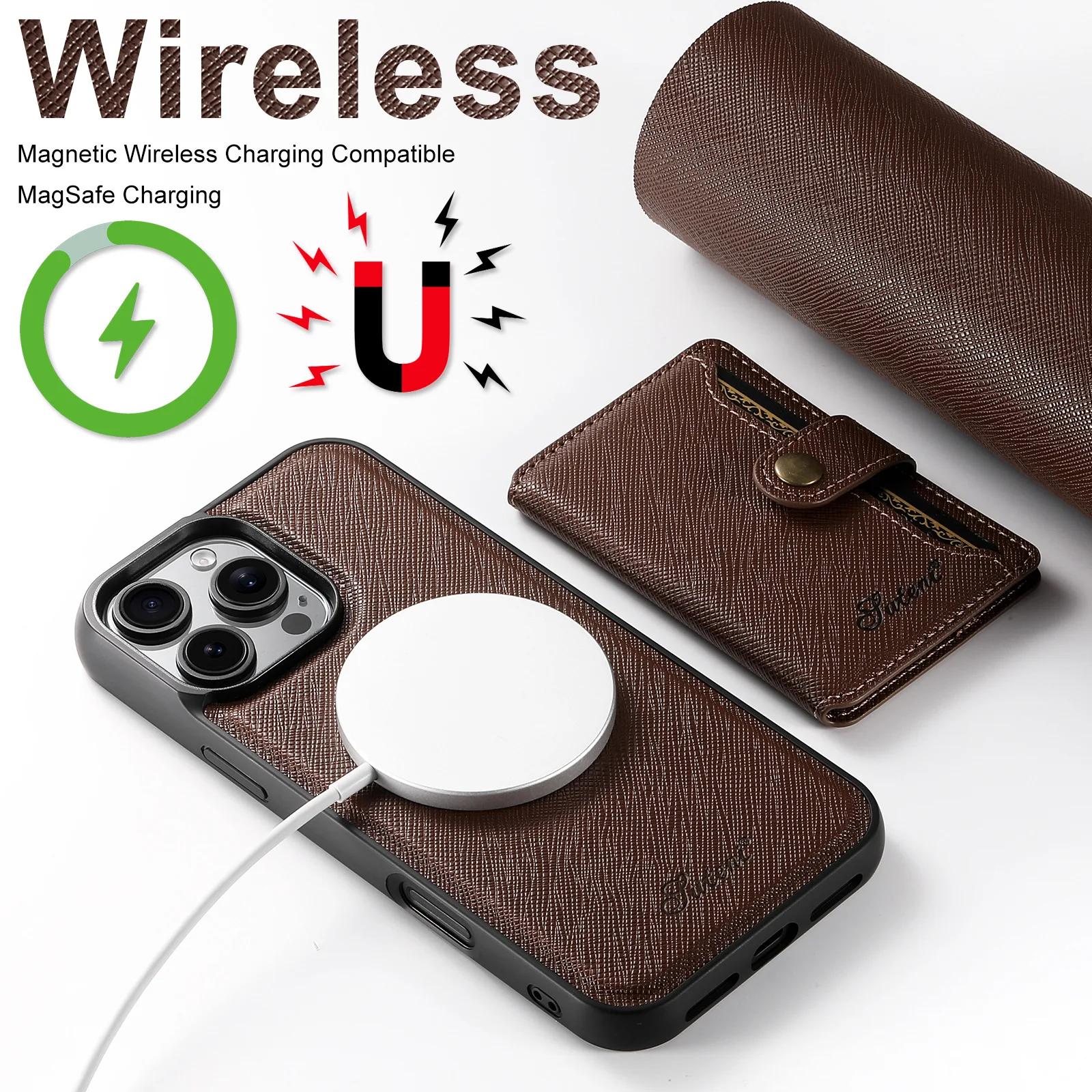 

Магнитный чехол MagSafe с беспроводной зарядкой для iPhone 17, 16, 14, 13, 12, 15 Pro Max 16 Plus 17Air, кожаный чехол-держатель для карт-бумажника