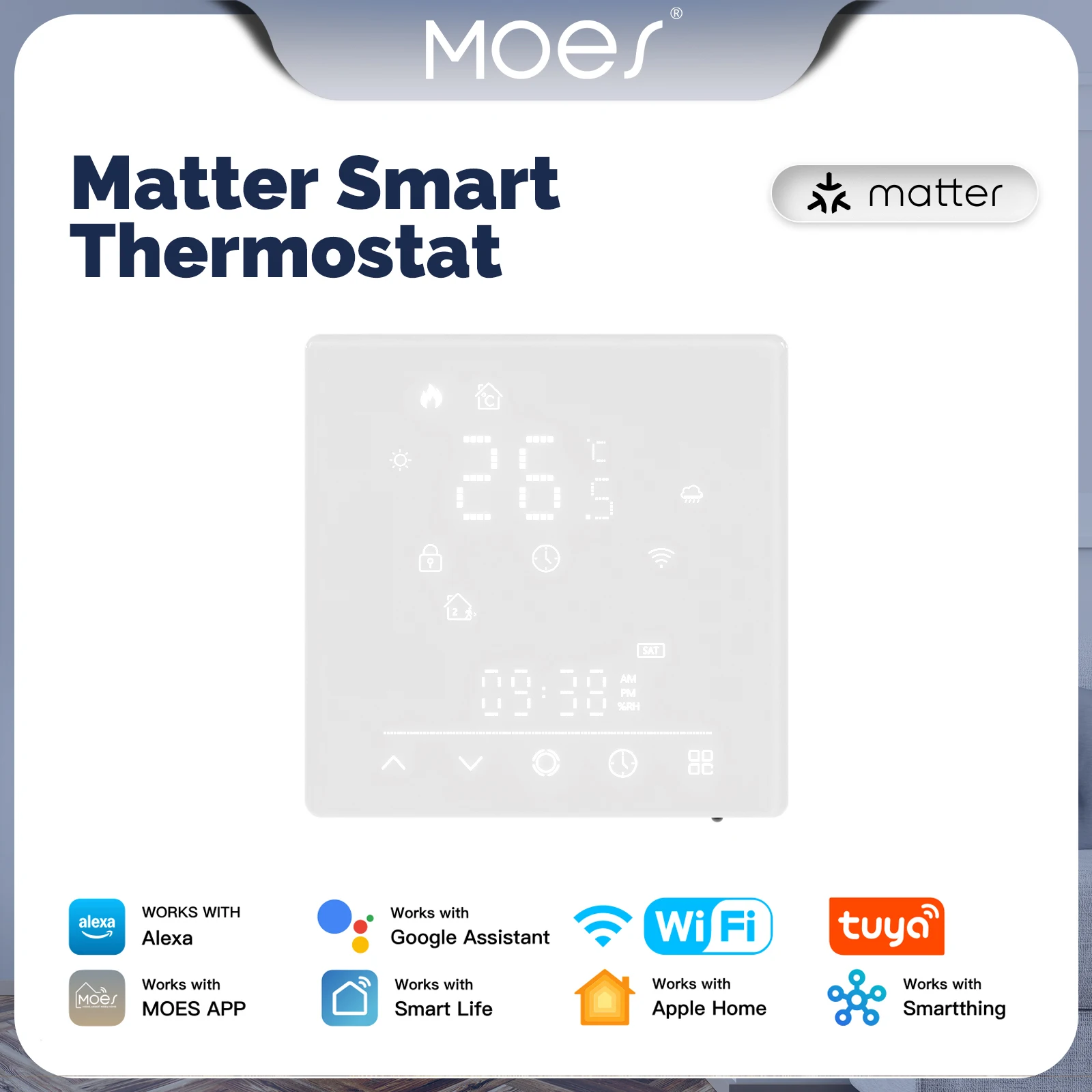 

MOES Tuya Wi-Fi Matter умный термостат регулятор температуры водонагреватель электрическое отопление с Alexa Google Apple Smartthings
