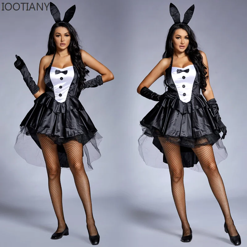 IOOTIANY Women's 3 Piece Sexy Bunny Girl Costume Tuxedo Tails Halloween Club Party Fancy Dress Plus Size