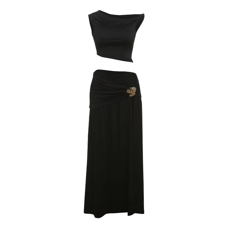 Sisterlinda Primavera Versione Junior Moda Per Il Tempo Libero High Street Gonna Vestito K25S74333 Ragazza Solid Halter Vita Esposizione Gonna Vestito