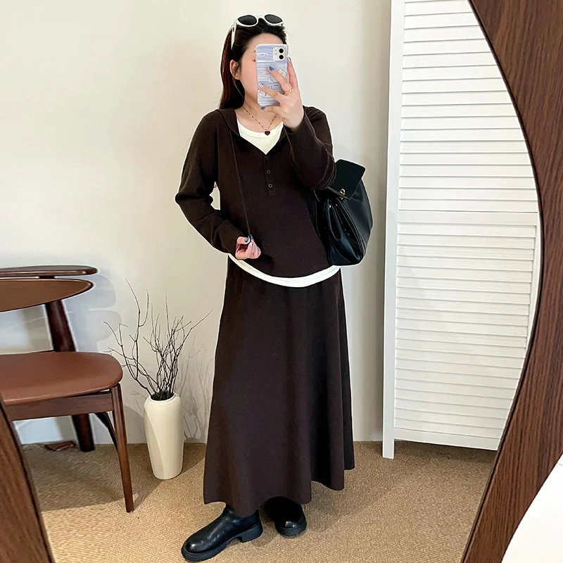 

Комплект из двух предметов: вязаная повседневная шапка и брюки прямого кроя с длинными рукавами для женщин, зимняя коллекция, большие размеры, цветные