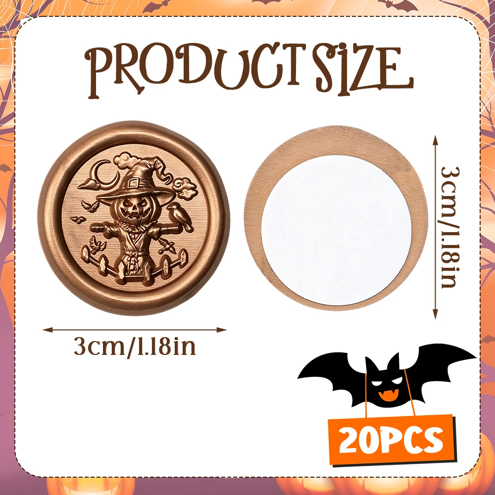 20Pcs Halloween Witch Round Self Adhesive Wax Seal Stickers Embossed Sealing Stickers for Envelope Invitation Gift Bag Wrapping