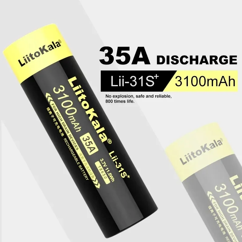 1-8 PCS LiitoKala New Lii-31S 100% Original 18650 Battery 3.7V Li-ion 3100mAh 35A Power Battery For High Drain Devices.