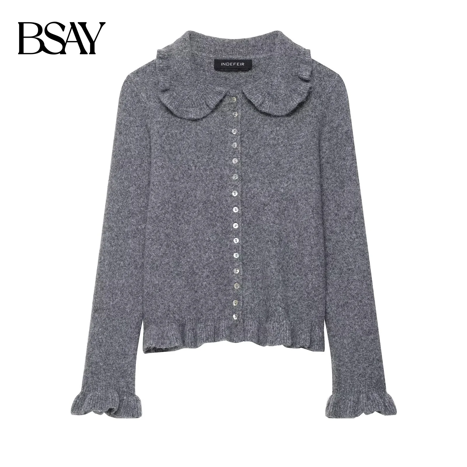 

BSAY, осенний новый продукт, женское однобортное вязаное пальто с французским смешанным воротником и длинными рукавами, 1926.