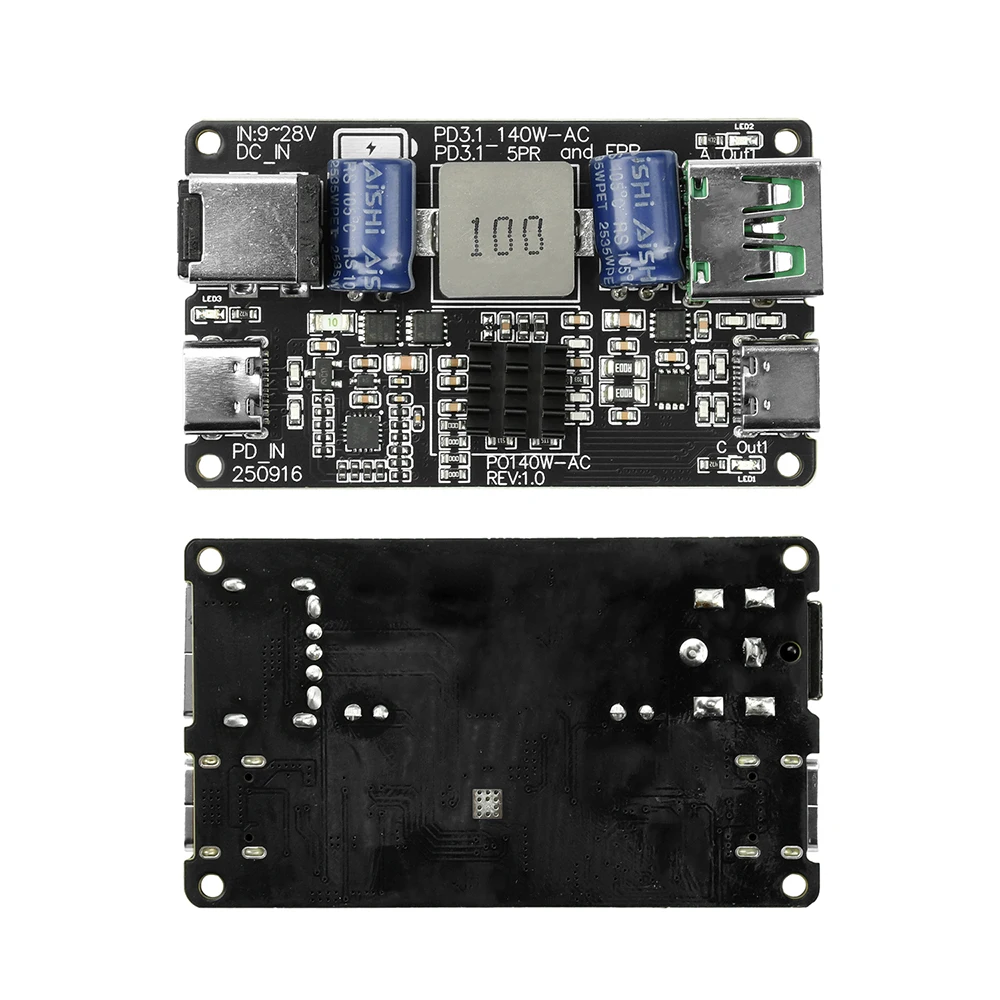 PD 140 W Hochleistungs-DC-Abwärtslademodul, schnelles USB-Ladegerät mit zwei Anschlüssen, vollständiges Protokoll, schnelles Laden PD3.1, QC3.0, QC4, QC4+