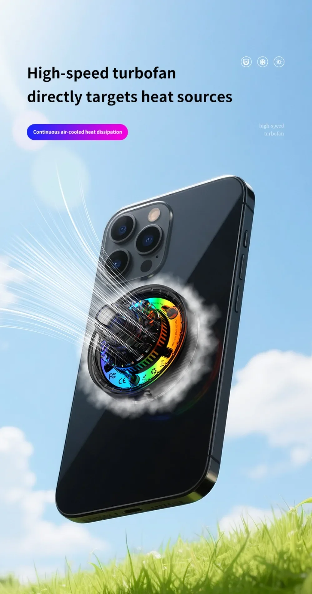 Luftgekühltes Auto-Qi2.2 25W Magnetisches Kabelloses Ladegerät mit RGB-Licht und Telefonhalterung für Magsafe iPhone 17 16 Pro Max Schnellladehalterung – Detail 6
