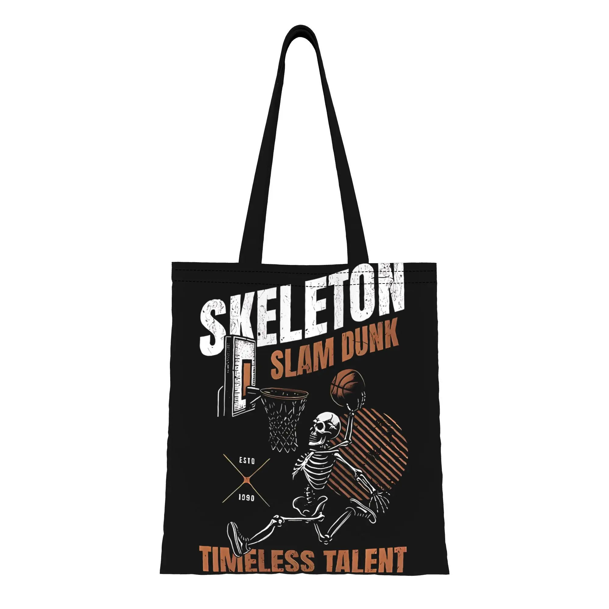 Skeleton Basketball canvas tote bag,  casual style for daily shopping
