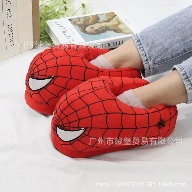 Marvels Spidermans Plush Cotton Slippers Men Anime Cotton-padded Shoes Winter Warm Outdoor Home Slippers Adult Gift Hot Sales