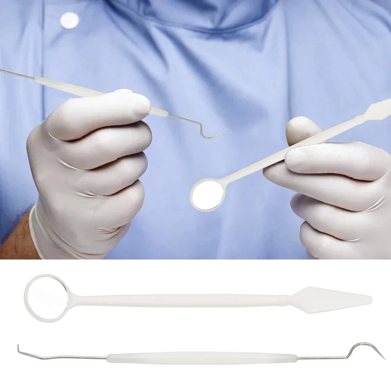 Espelho Dental Duplo-Ended, Dentes Explorer Probe, Oral Care Set, Branqueamento dentário, Materiais para tratamento de odontologia, 2Set