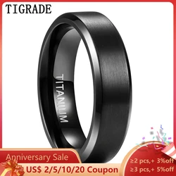 TIGRADE 6mm 8mm Titanium Ring Men Women Black Matte Wedding Engagement Band Brushed Unisex Couple Rings Comfort Fit