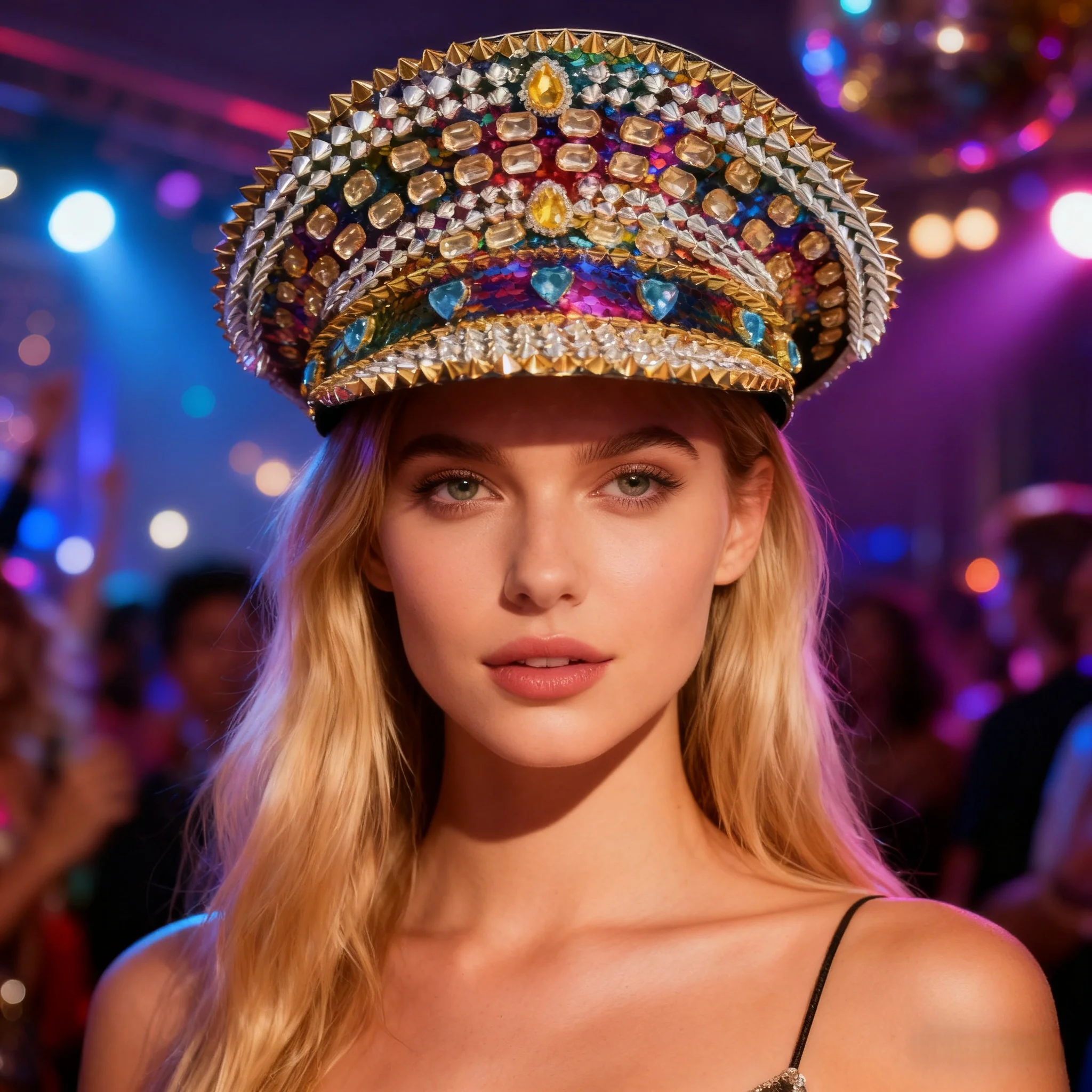 ホンルアン イエローレーザーレザーループキャプテンハット ラインストーン＆ミリタリーキャップ 女性用、レイブフェスティバルアクセサリー＆パーティーキャップ男性用