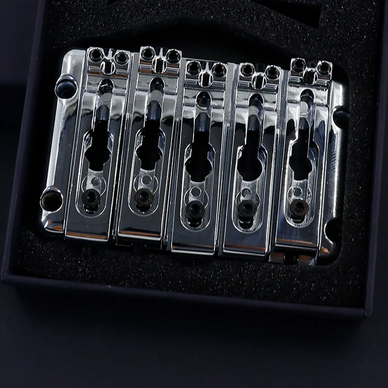 Silver 5 String Electric Bass Guitar Hardtail Bridge - Fixed Saddle Bridge Replacement with Mounting Screws & Wrench