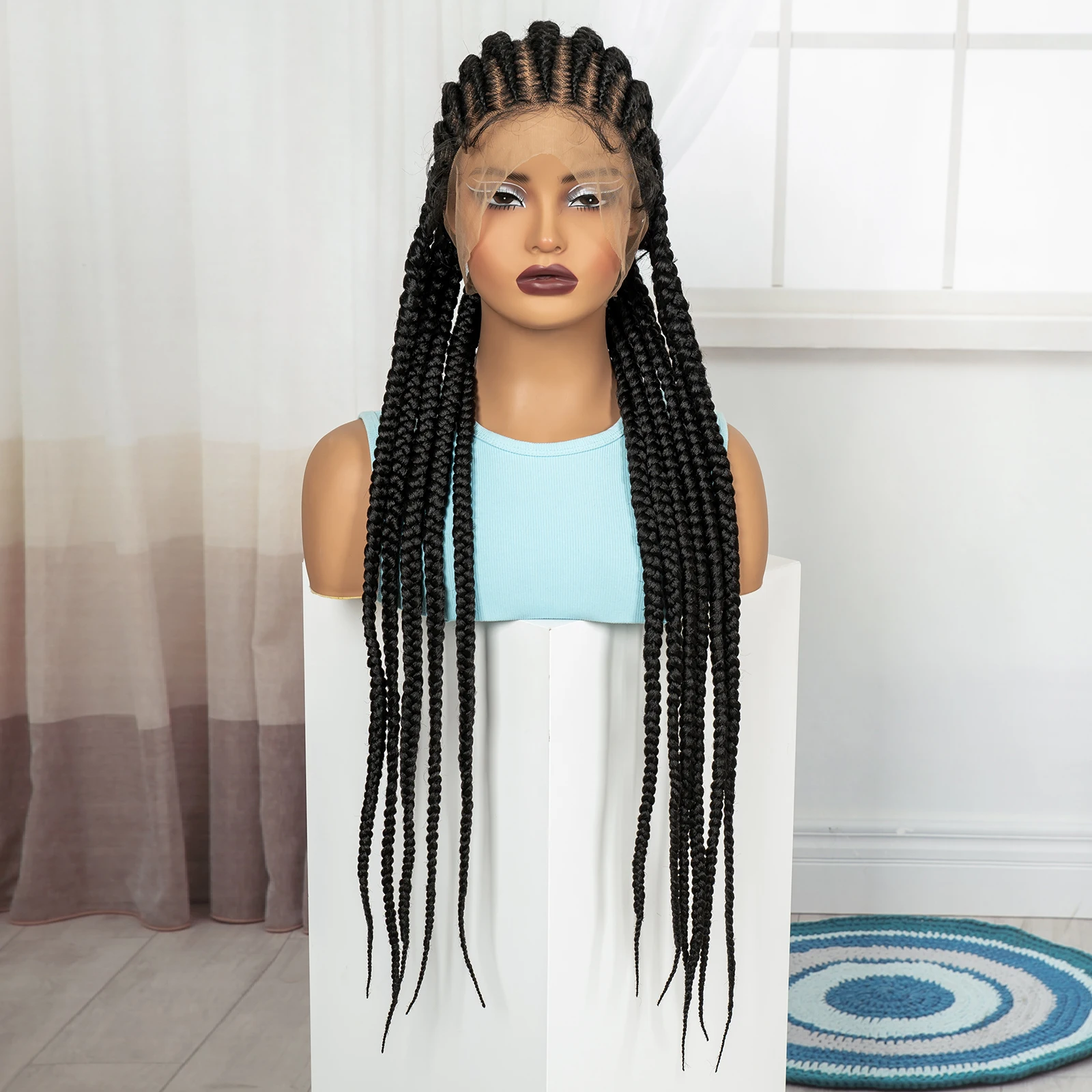 32In Full Lace Cornrow Braided Wigs Synthetic Braiding Hair Wigs Knotless Lace Frontal Braids Wig with Baby Hair for Black Women image 3