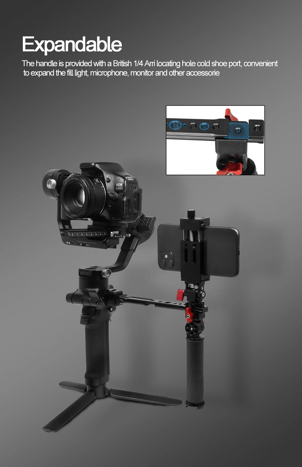 Verbesserter faltbarer Einzelhandgriff für DJI Ronin RS2 RS3 PRO RS4 Mini RSC2 Handheld Gimbal Mount Carbon Fiber Extension Grip – Detail 4