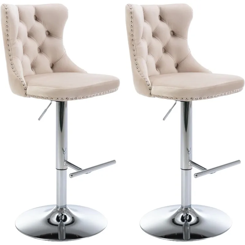 Swivel Bar Stools Set of 2,Adjustable Barstools with Back Velvet Tufted Counter Stool Modern Upholstered Bar Chairs