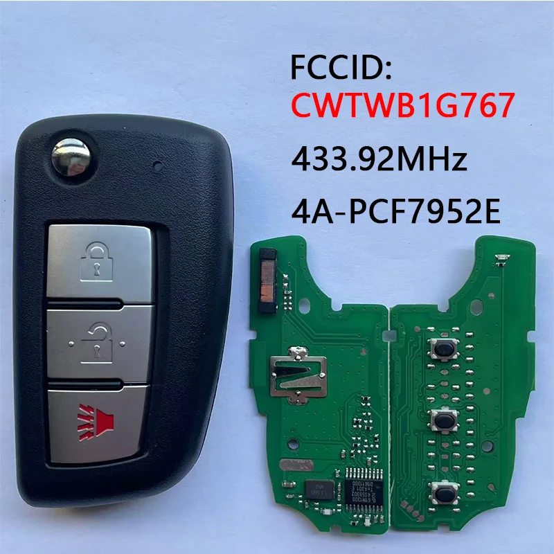 CWTWB1G767 3Buttons 4A PCF7952E 433.92MHz Flip Remote Key For Nissan Qashqai J11 Pulsar C13 Juke F15 X-Trail T32 Micra