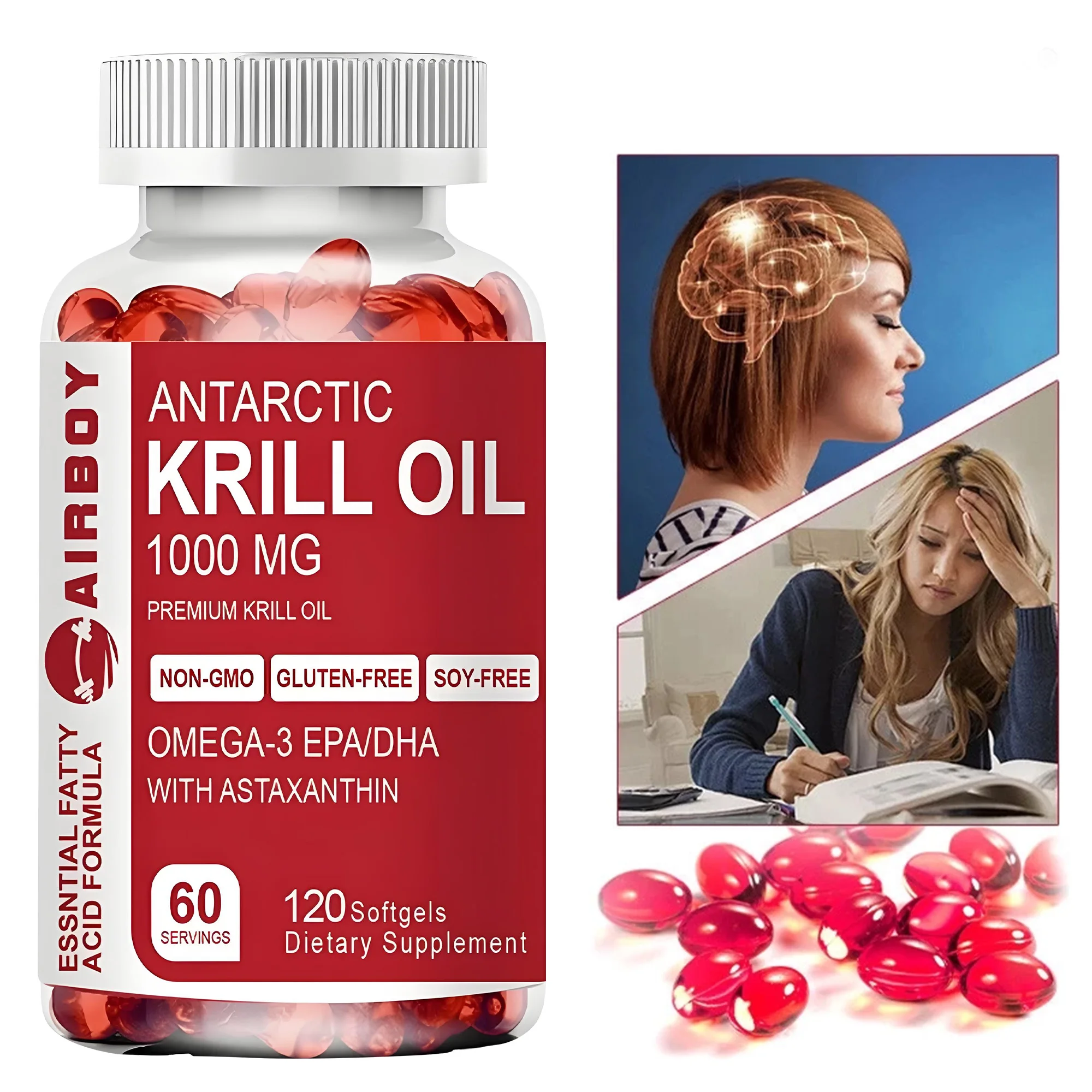 

Antarctic Krill Oil 1000mg - Promotes Cardiovascular Health & Accelerates Metabolism Supporting Eye, Joint & Skin Health