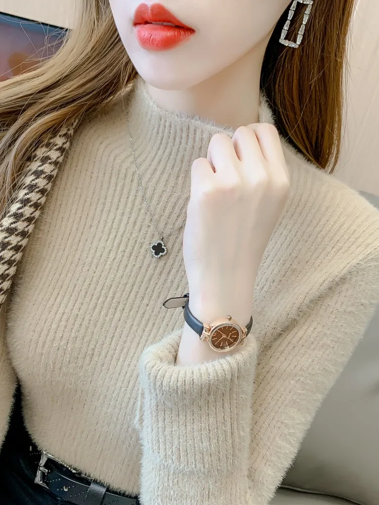 

Women's Thiened Fce Knitwear Autumn Winter New Sle Base Layer irt Inner Wear Top Ladies Inteated Velvet Trendy