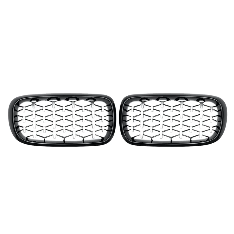 New-2PCS Front Kidney Diamond Meteor Style Grille Grills For -BMW X5 F15 X6 F16 2014-2017 Racing Grill Black&Chrome