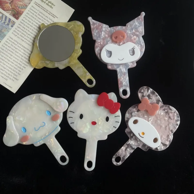 Sanrio Kuromi Melody Jade Gui Dog Handle Mirror Katie Cat Portable Handheld Makeup Mirror Electric Comb Cute Best Birthday Gift