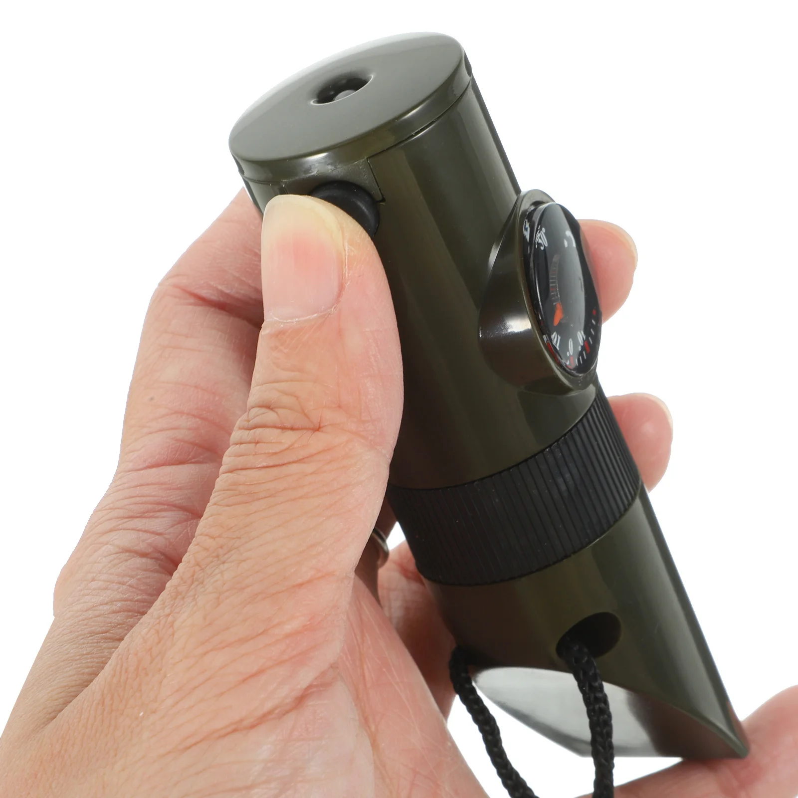 2 szt. Gwizdki ratunkowe wielofunkcyjne z kompasem, termometrem, lampką LED i lupą do użytku na zewnątrz, na kempingu, wędrówkach, wędkarstwie i żeglarstwie.