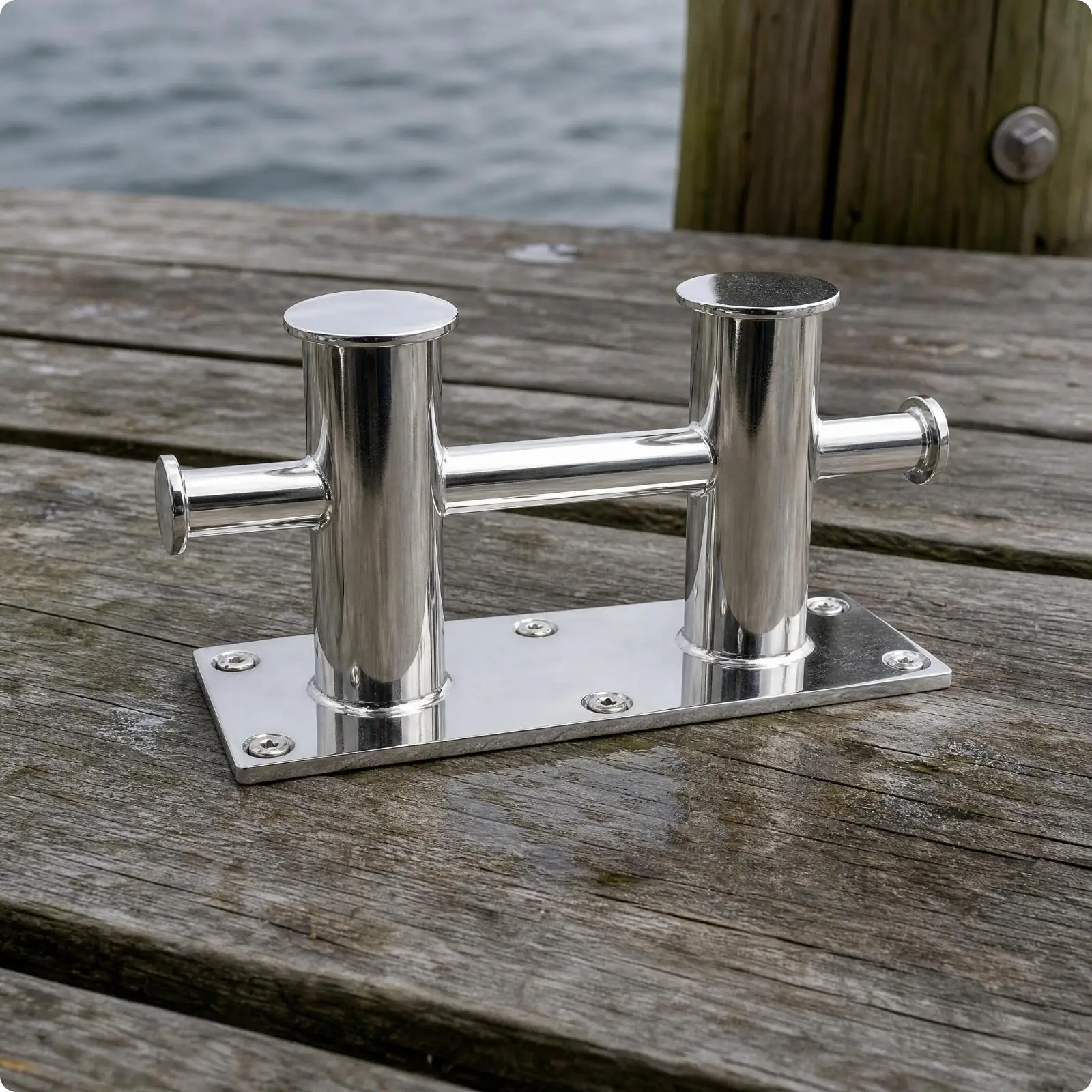 Polished Stainless Steel Dock Cleat Marine Bollard Double Pillar Cross Design for Yacht Boat Pier Mooring Rope