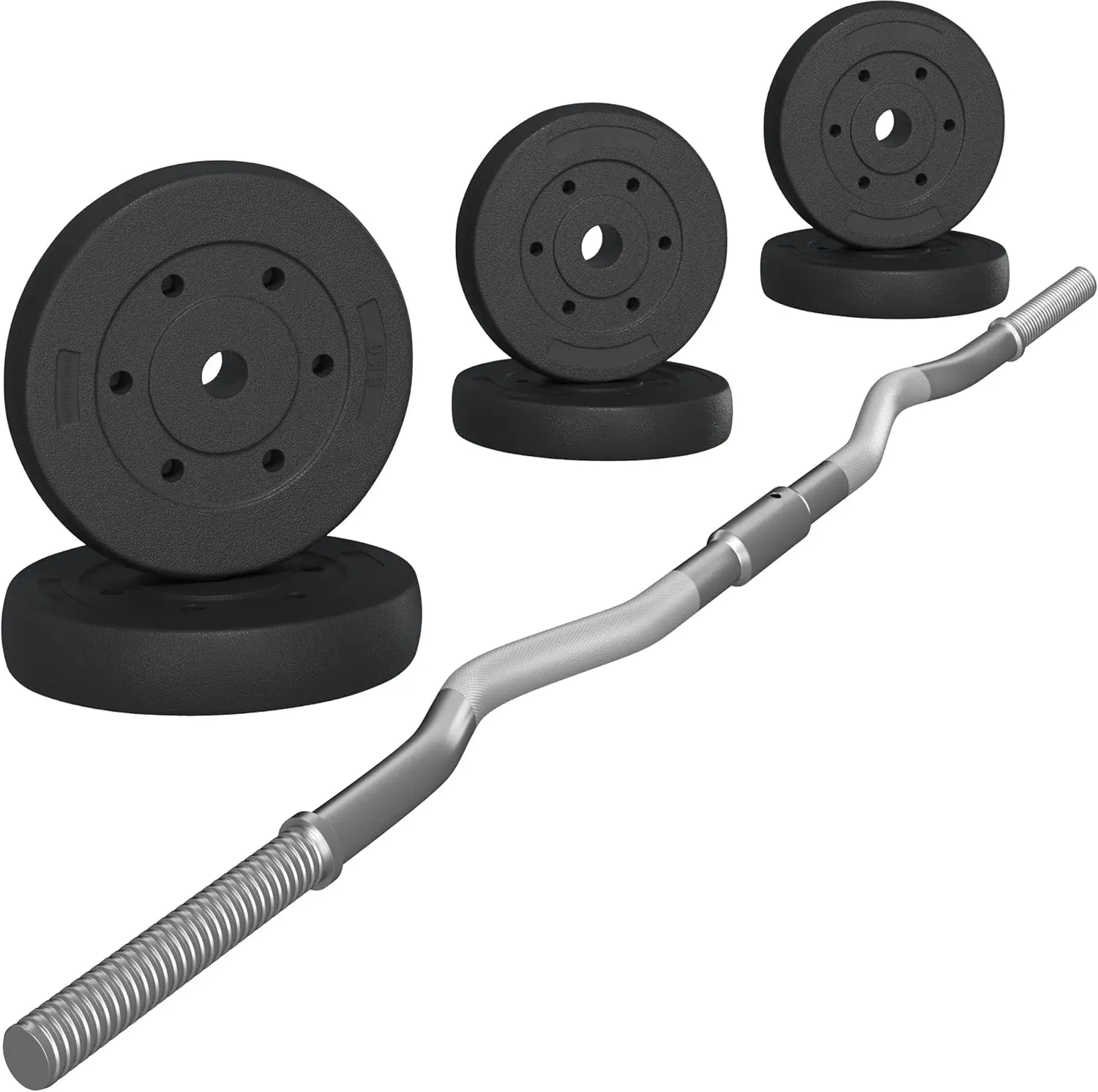 Barbell Weight Set -  Curl Bar & 6  Weights & 2  Barbell Clamps for Lifts 44LB/55LB/66LB