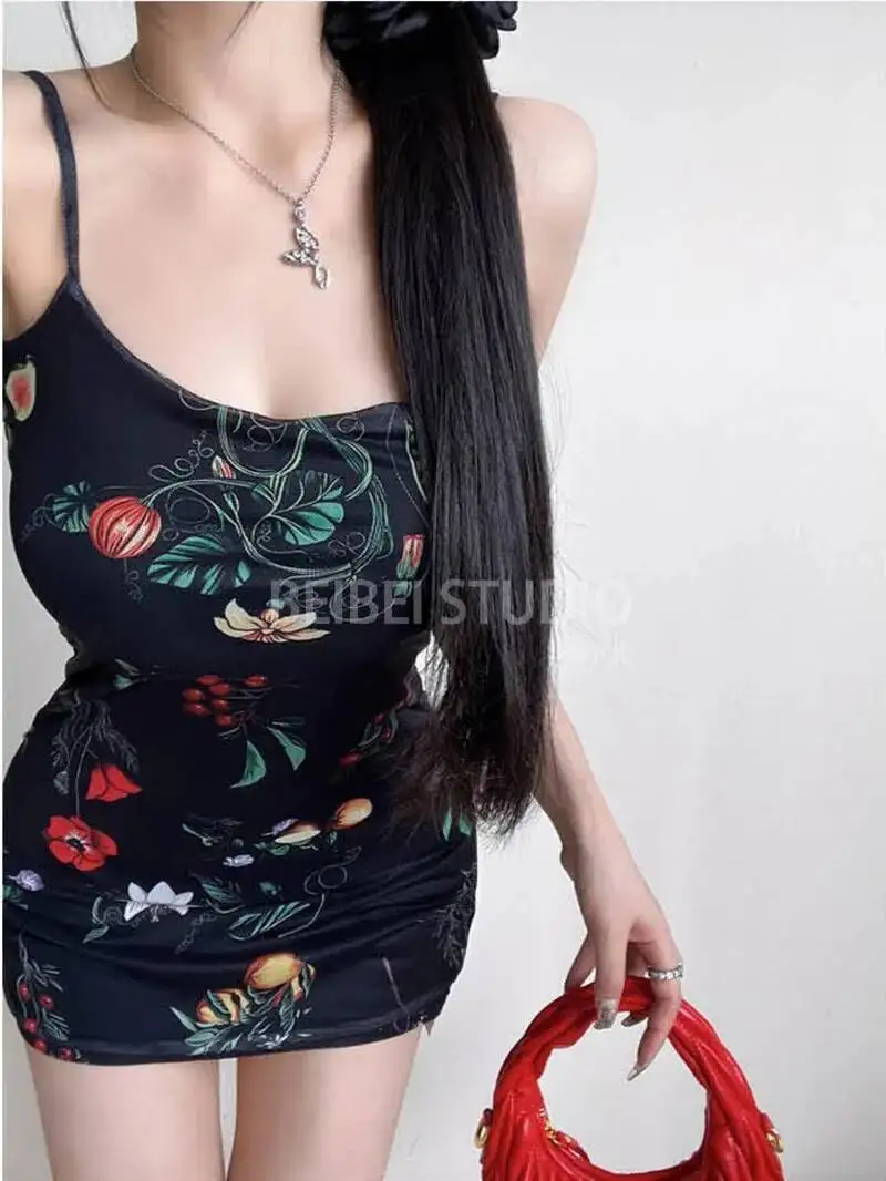 Vestido estampado de camisola borboleta elegante para mulheres, verão fino puro desejo curto tanque mini vestido 2025 nova moda feminina h7ok