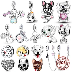 925 Sterling Silver Pink Cats Dogs Claw Bone Animal Charms Beads Fit  925 Original Bracelets DIY Birthday Jewelry Making