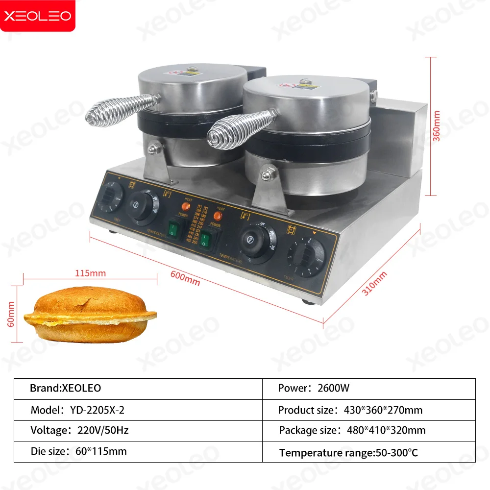 XEOLEO 더블 헤드 UFO 버거 기계 비 회전 젤라토 파니니 프레스 UFO 햄버거 1200W + 1200W 아이스크림 와플 버거 메이커
