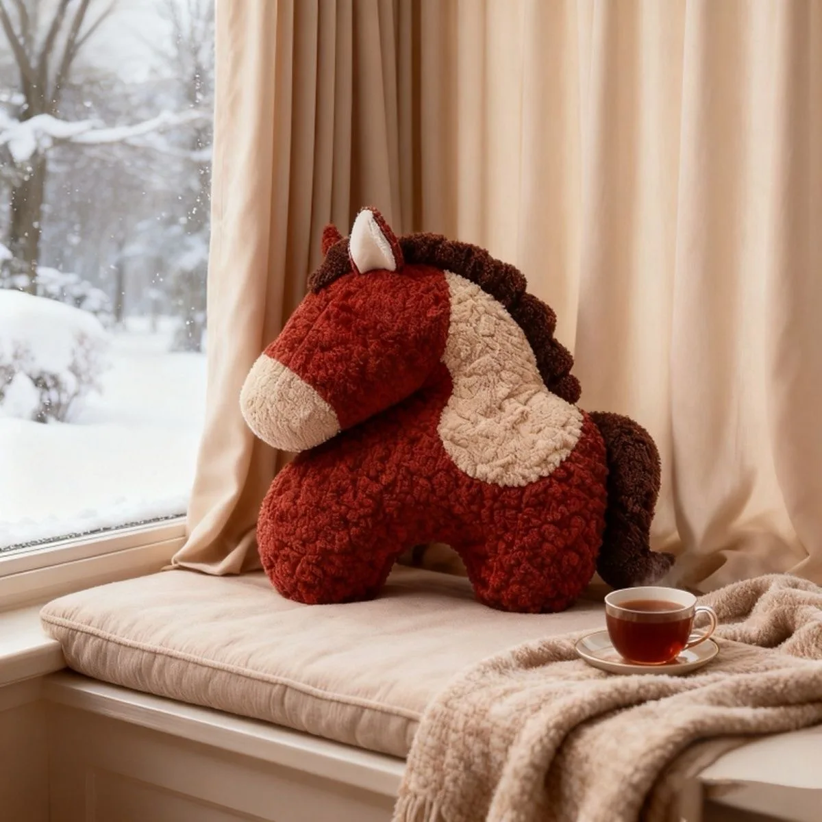 Red Foal Shaped Pillow,Irregular Plush Doll Cushion,Sofa Room Horse Year Spring Festival Decor Ornament,New Year Car Pillow Gift