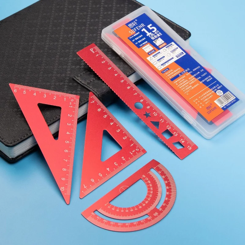 4pcs/set Aluminum Alloy Stationery Ruler Triangle Ruler Protractor Metal Stationery Rulers For Students Kids Gift