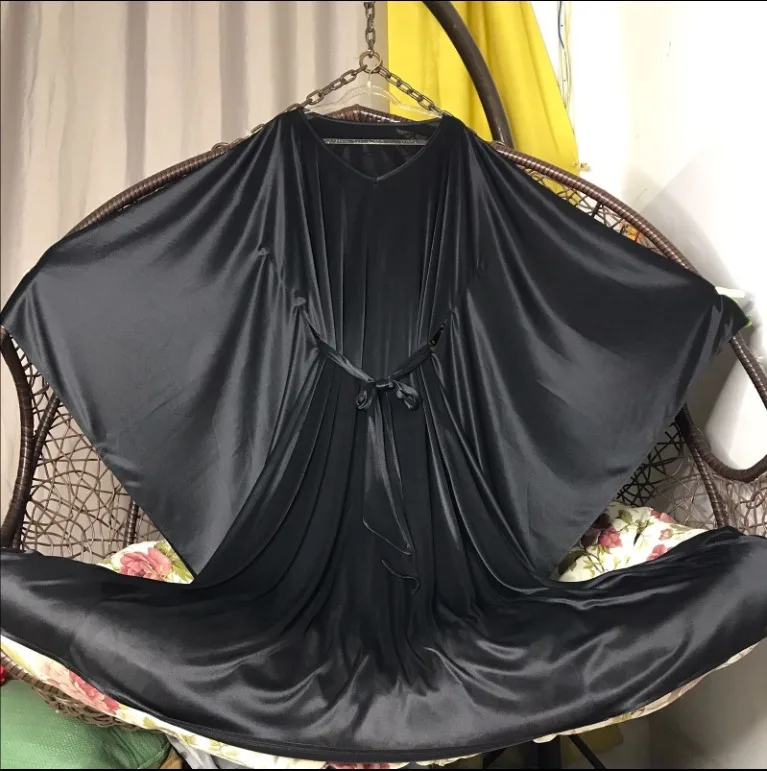 لامعة مثير المرأة الساتان فستان طويل كم طويل فستان سهرة فضفاض بالإضافة إلى حجم رداء النوم