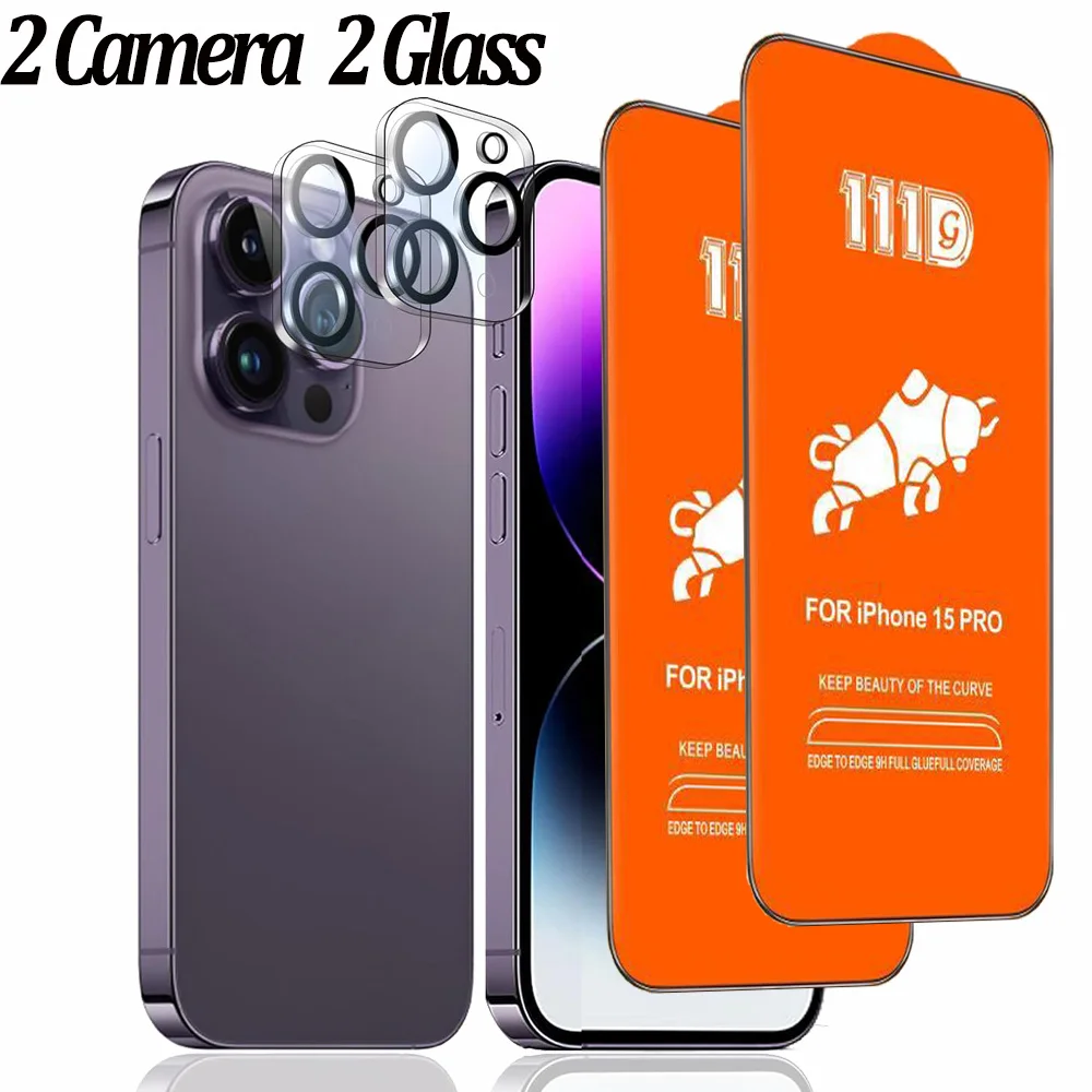 mica iPhone15 Camera Lens Film+Screen Protection For iPhone 15 Pro Max Tempered Glass For iPhone 11 12 13 14 Plus Pelicula 111D