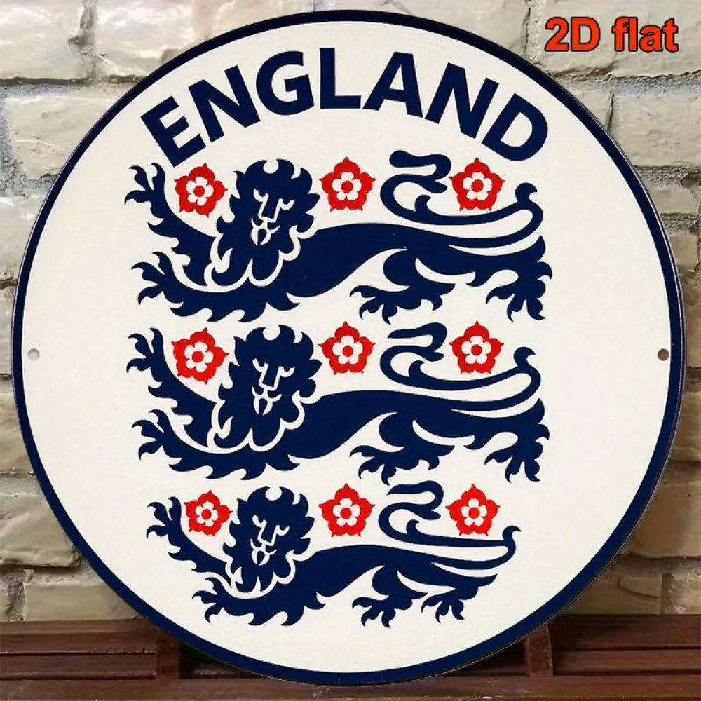 Vintage England Football Tin Sign 8 Inch Retro Round Aluminum Plaque for Pub Bar Wall Decor