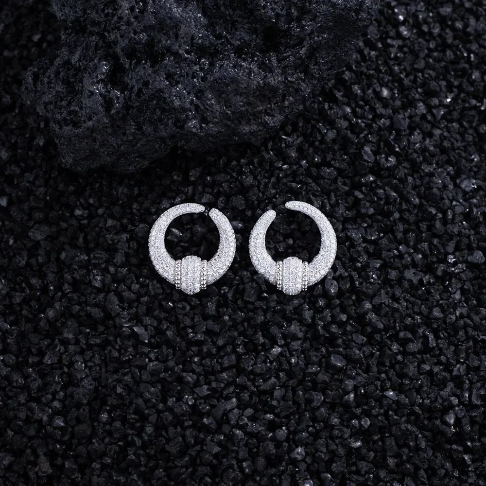 

New pure silver S925 zircon earrings for women with a high-end feel, geometric circle earrings, wedding jewelry