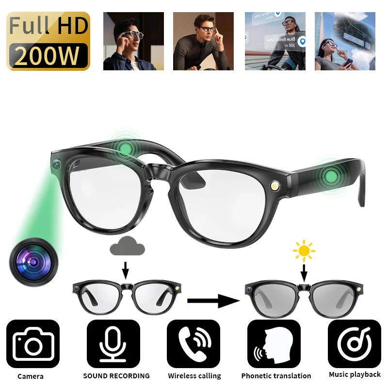 AI Smart Glasses Recording Videos Photo Recognition Answer Translation 260mAh Battery Waterproof Bluetooth Color Change Glasses