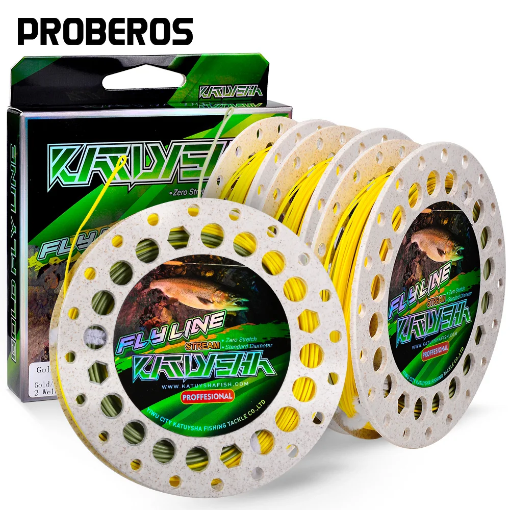 PROBEROS Fly Fishing Line Floating Weight Forward Fly Line with Double Welded Loop, Fluorescent Yellow WF2F WF3F WF4F WF5F WF6F