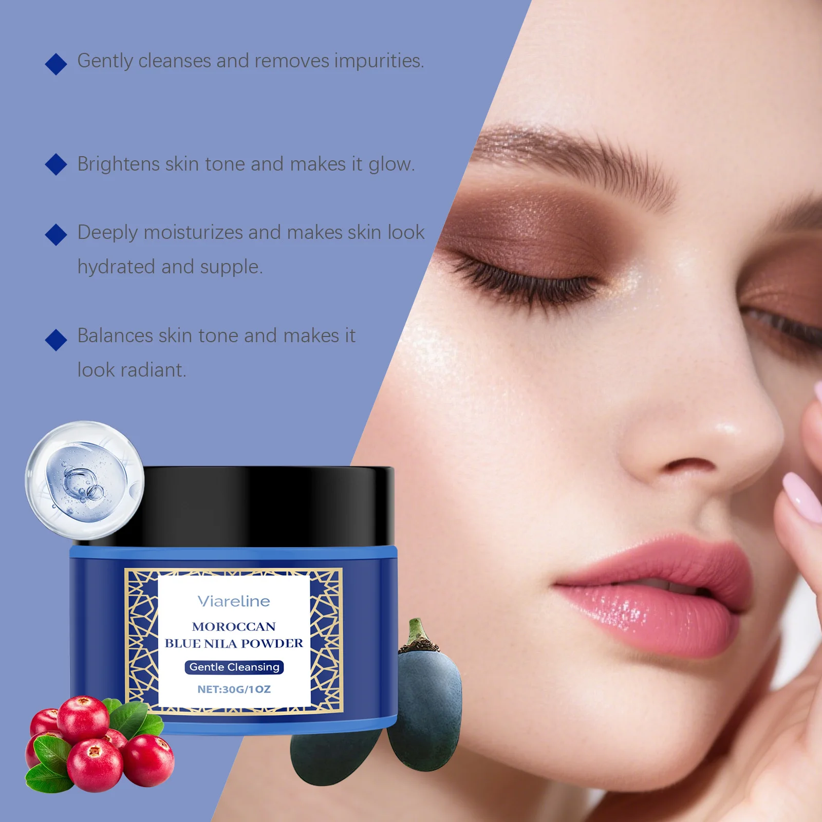 Viareline Nila Facial Mask Powder Gentle Pore Cleansing Oil Control Brightening Increase Elasticity Glowing Skin Care Treatment
