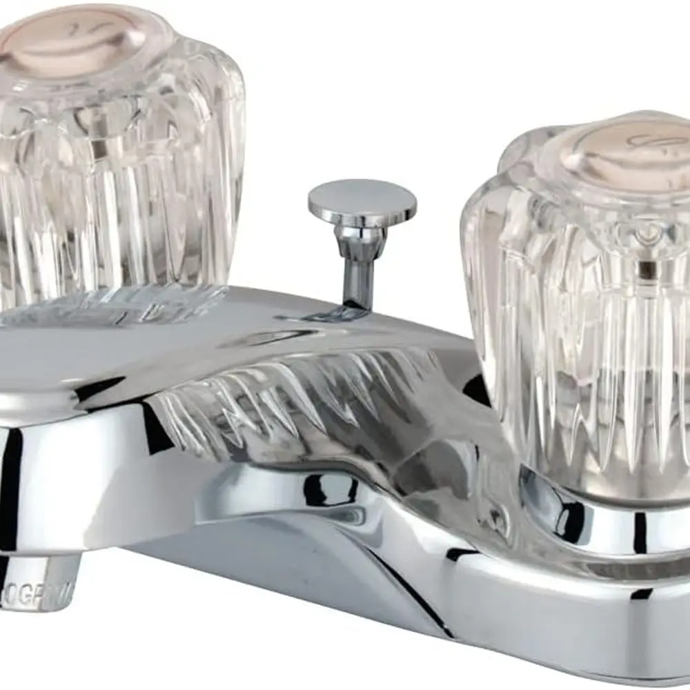 

4 American Twin Handle Centerset Faucet with Acrylic Knobs in Polished Chrome Finish