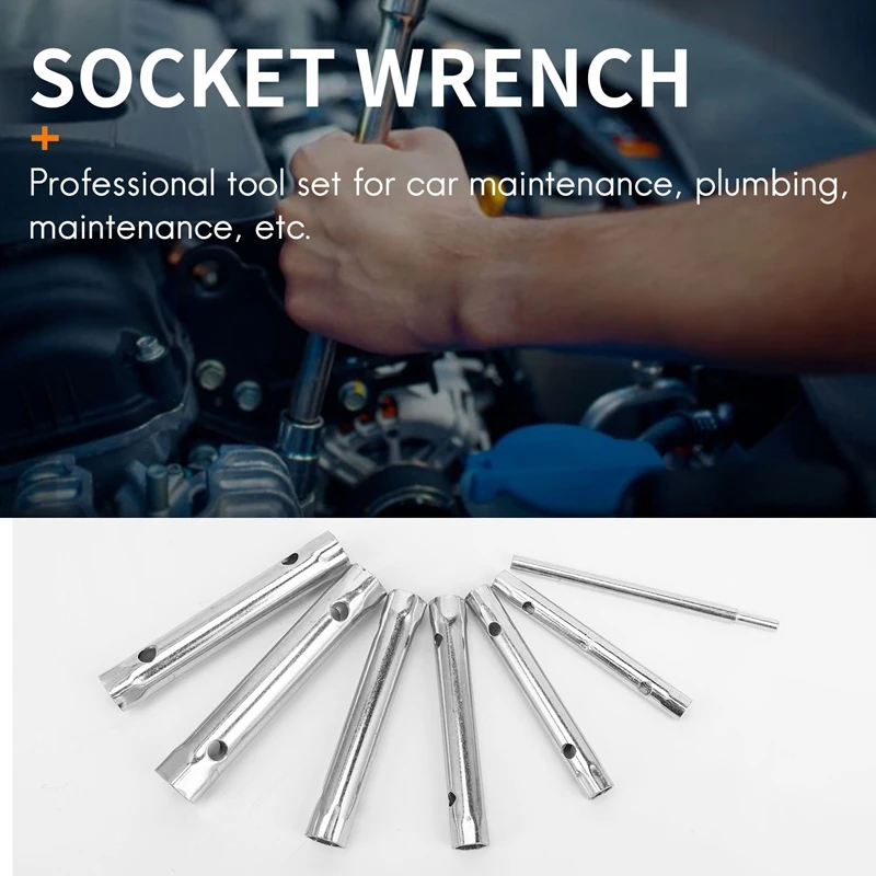 

6PC 8-19mm Metric Tubular Box Wrench Set Tube Bar Spark-Plug Spanner Steel Double Ended for Automotive Plumb Repair