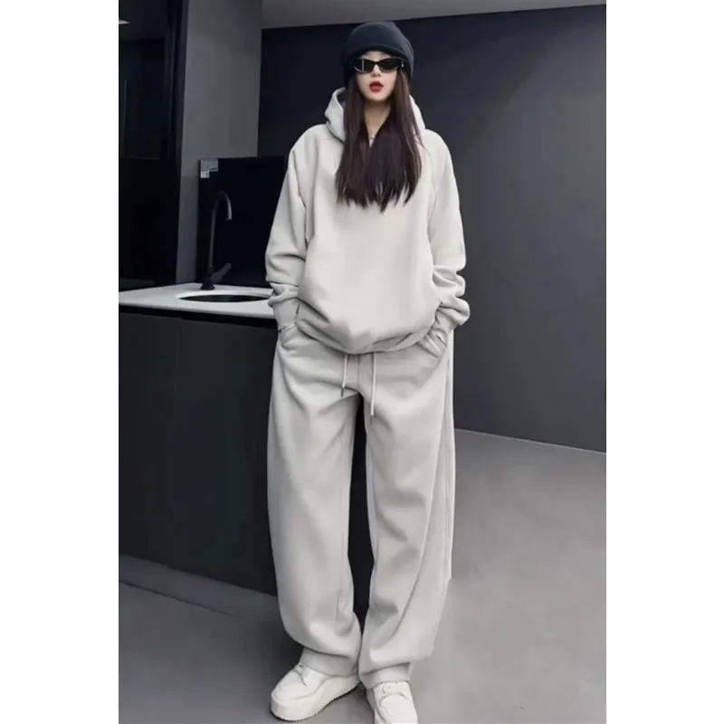 

Толстовка с капюшоном в парном стиле, спортивные штаны-бананы, удобный комплект из двух предметов, зимний мужской флисовый и утолщенный повседневный комплект спортивной одежды