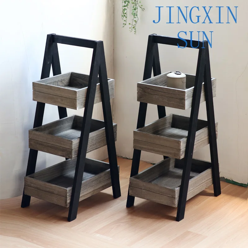 Multi-layer solid wood shelves and finishing shelves, flower stands, soft landscaping decorations, floor display racks
