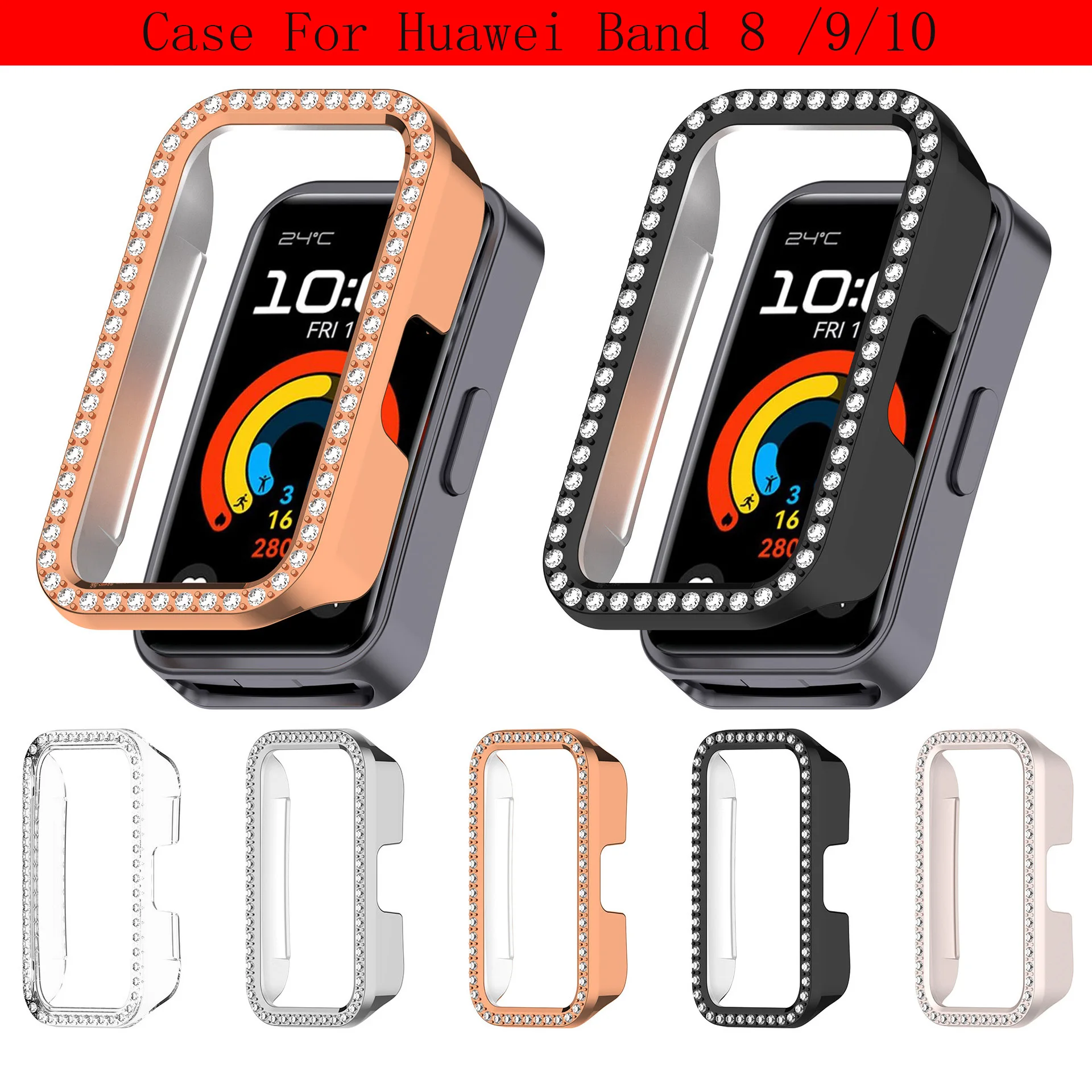 

Полый защитный чехол для часов Huawei Band 8/9/10 с бриллиантовым покрытием, жесткий защитный чехол для ПК для браслета Huawei 9 8