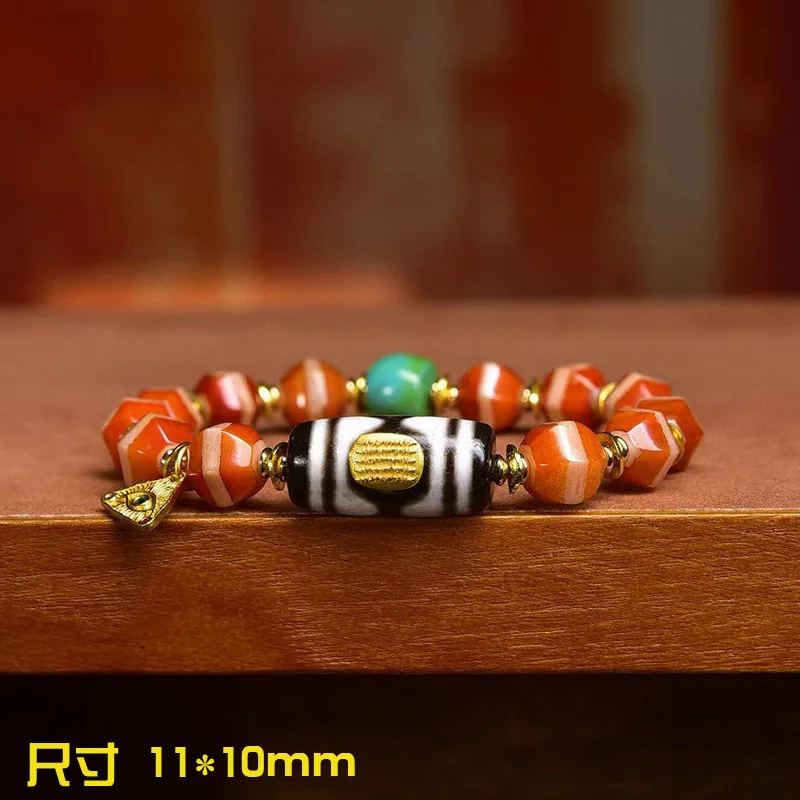 

Old Asia Inlaid Enameled Red Flesh-Shaped Single Circle Agate Dzi Bead Turquoise Accessory Bracelet