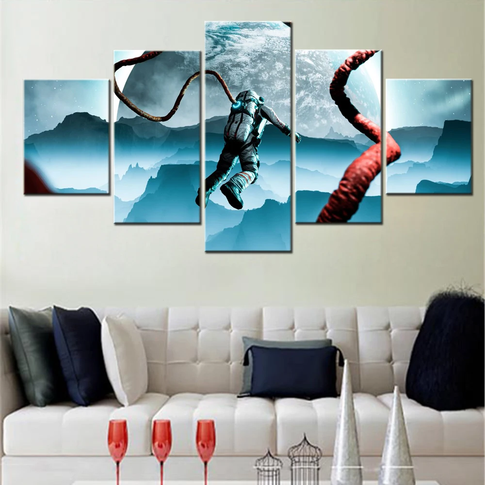 5 Pieces Canvas Wall Arts Poster Painting Space Astronaut Space exploration Wallpaper Interior Picture Home Decor Bedroom Print