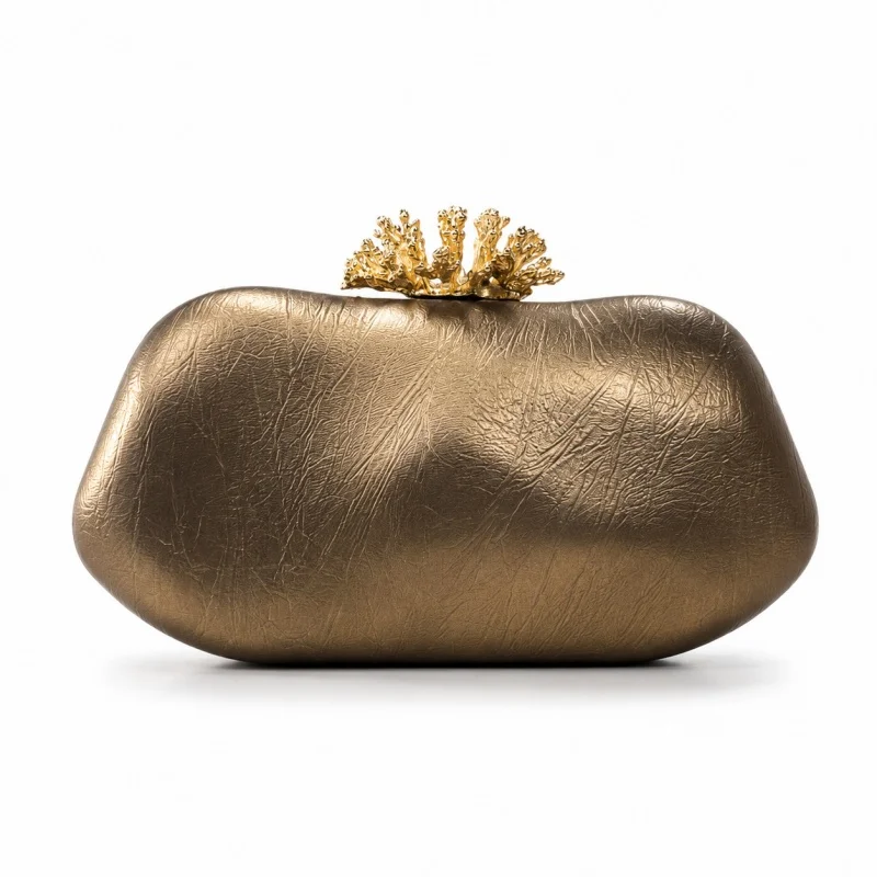 Bolso de mano metálico de cuero PU color bronce para mujer, con marco metálico, elegante, para fiesta, boda, cóctel, graduación, tipo caja.