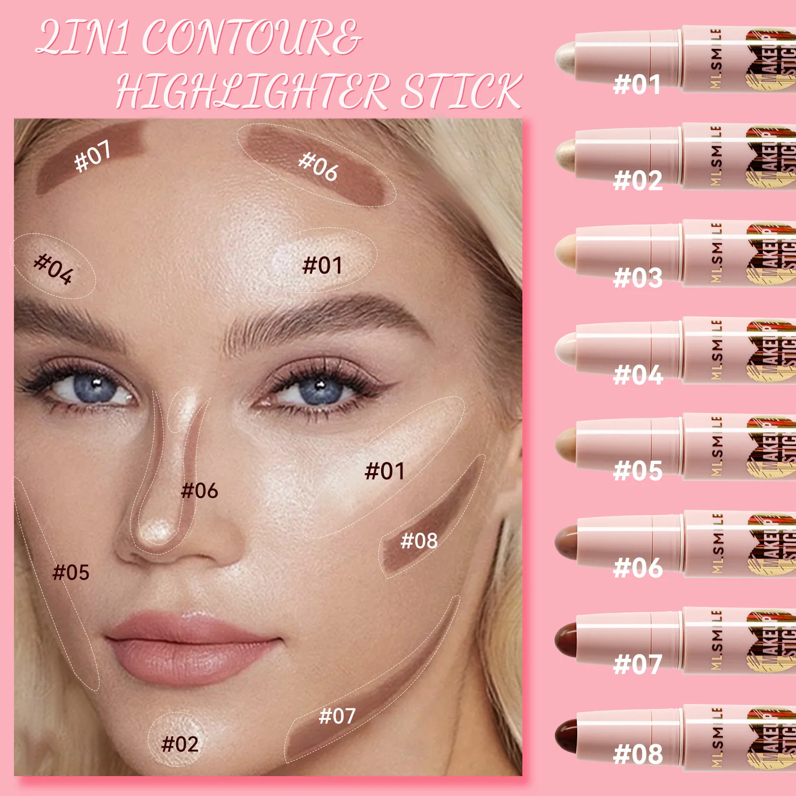 8 สี Highlighter Contouring Stick Face Brightening Eye กระเป๋าปากกาสามมิติสะพานจมูก Shadow V Face Contouring Stick