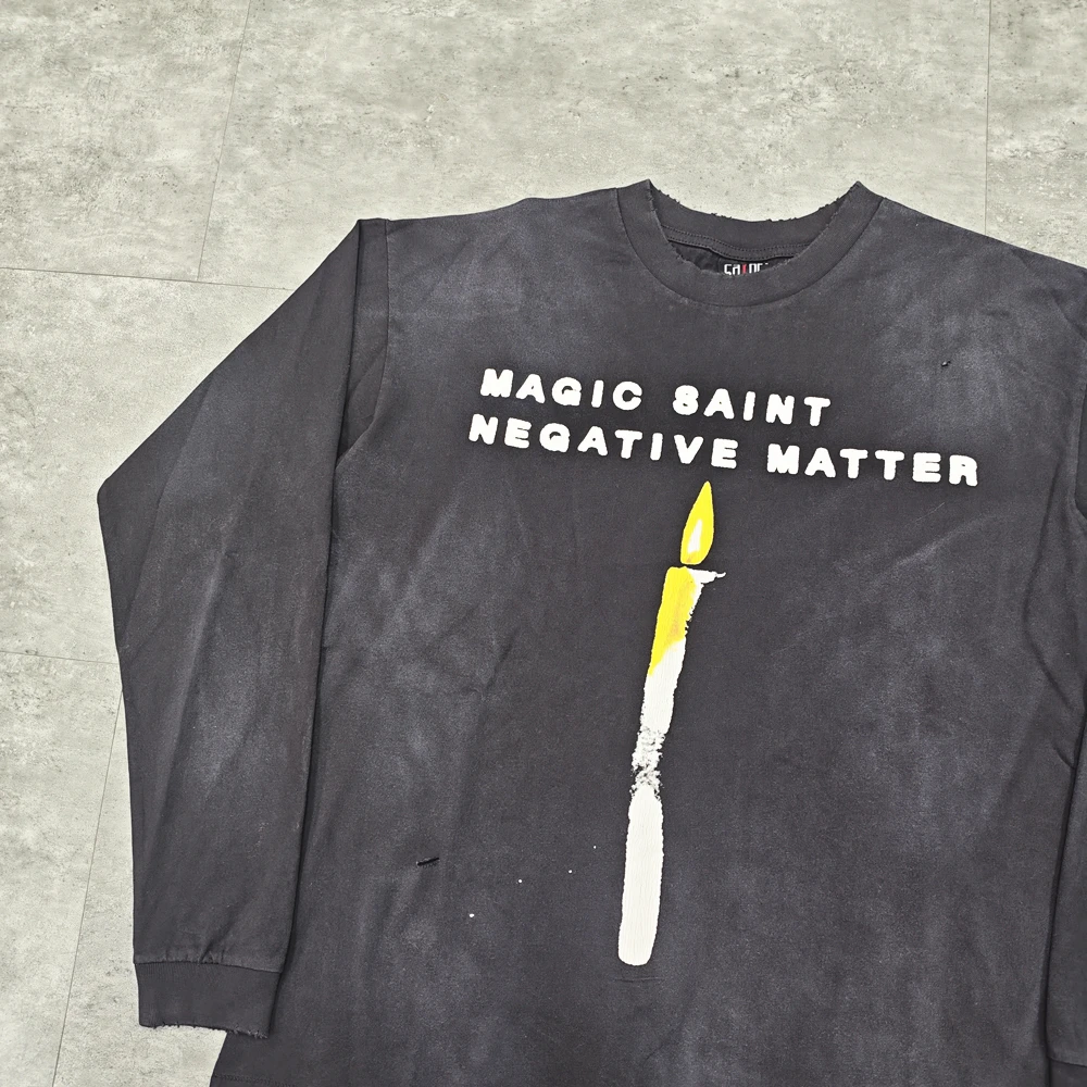 تي شيرت Yao Fashion Saint OF Michael بأكمام طويلة تي شيرت عتيق كبير الحجم مطبوع عليه رسومات فضفاضة ملابس الشارع الشهير تي شيرت فاخر للرجال